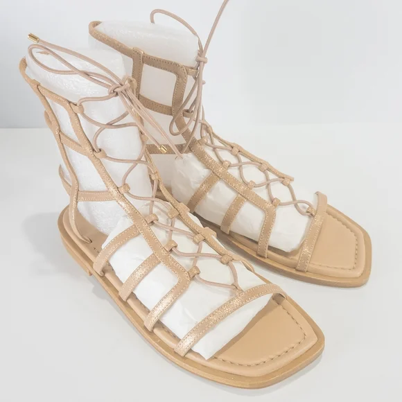 Stuart Weitzman Kora Lace-up Gladiator Sandals Tan -7 - Picture 7 of 9
